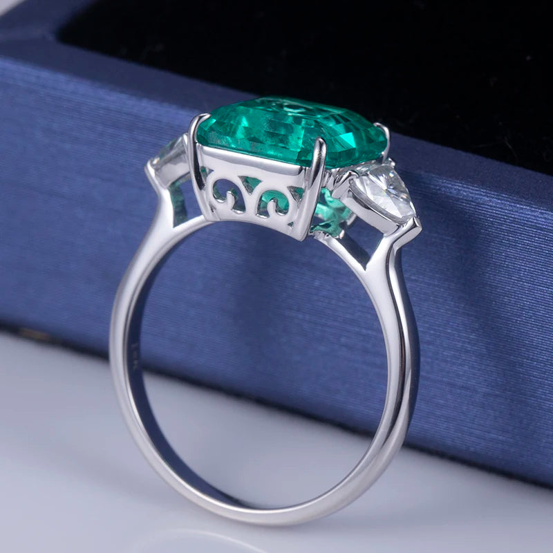 Gemfiori Messi Jewelry MSR-645 18K Gold Three Stone Engagement Ring 3CT Asscher Cut Lab Grown Emerald Ring
