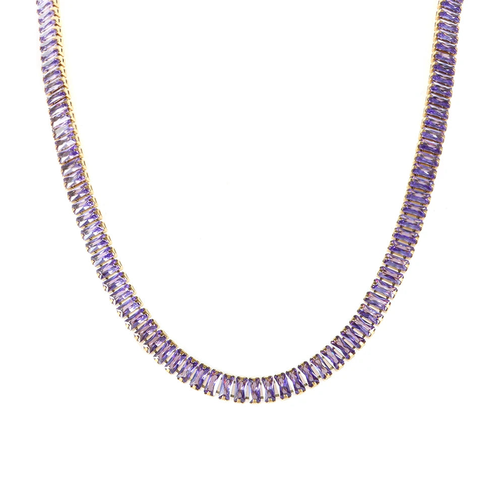 Tennis Chains Necklace Crystal Diamond Colorful Cubic Zirconia Tennis Tarnish Free Customize Bracelet Fashion Jewelry Set