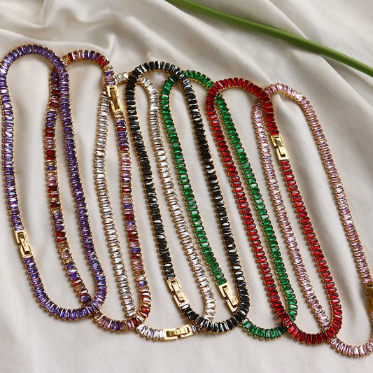 Tennis Chains Necklace Crystal Diamond Colorful Cubic Zirconia Tennis Tarnish Free Customize Bracelet Fashion Jewelry Set