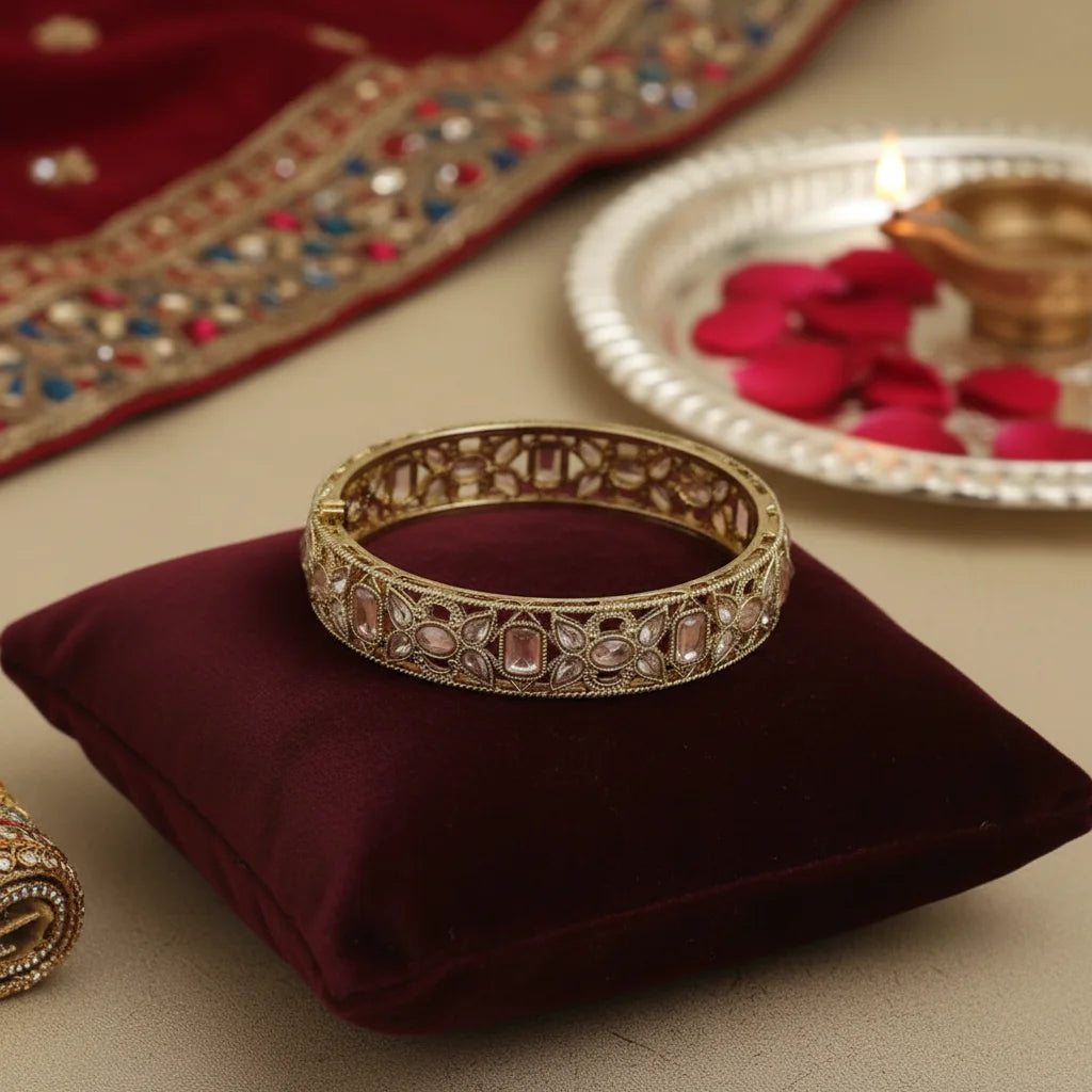 Graceful Gold Plated Crystal Stone Bangles for Women Reflecting Traditional Indian Elegance