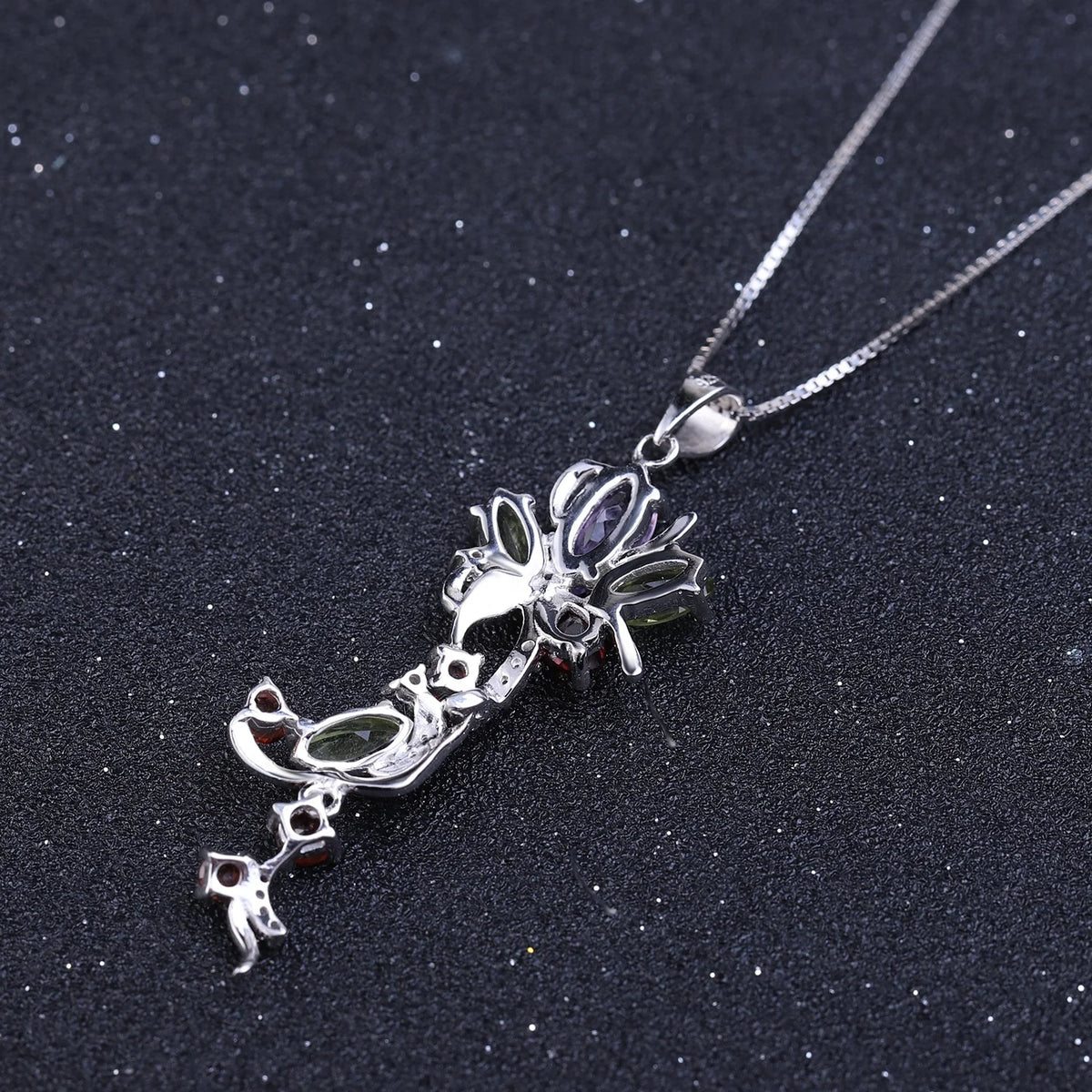 ArtistA K569 Abiding Customized Multi-Gemstone Natural Peridot Garnet Amethyst 925 Silver Jewelry Sets for Women Evening Party