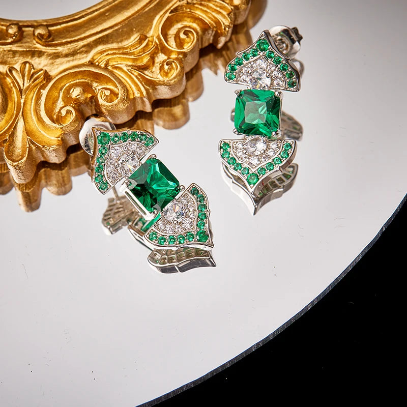 High-grade Jewelry Manufacturer Green High-end Dress Suit Brass Plated Women's Clavicle Chain Dinner Set Earrings Jewelry