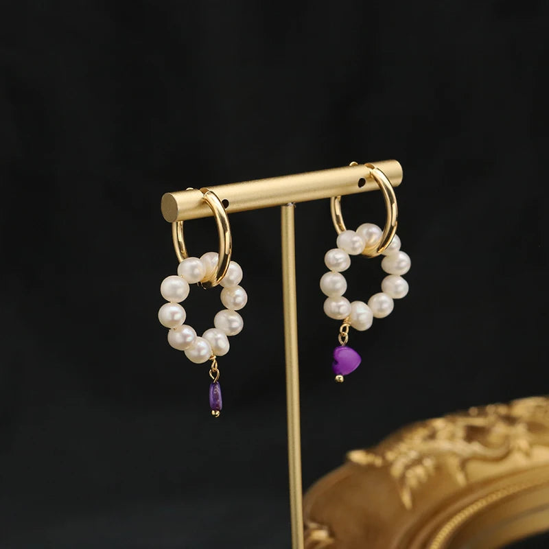 Natural Freshwater White Pearls  Wholesale Fashion Jewelry Earrings Luxury 18k Gold Plating Hoop Earrings