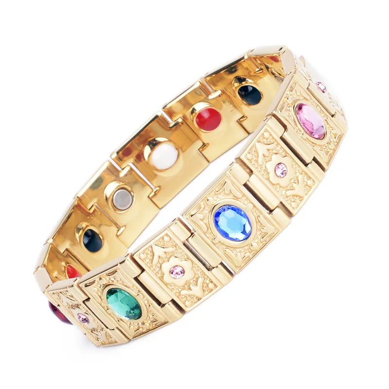Stainless Steel Germanium Magnet 4-in-1 Energy Bracelet Men's Colored Diamond Titanium Steel Health Bracelet