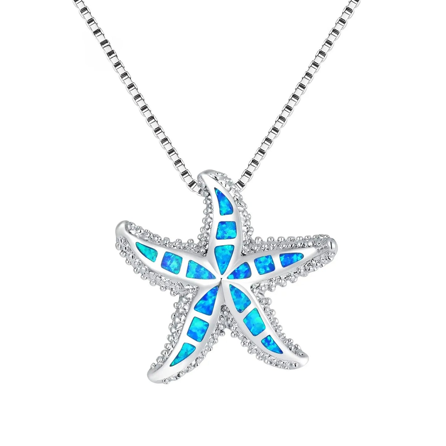 Aobao Christian Opal Silver Plated Copper Box Chain Star Minimalist Women's Necklace Gift