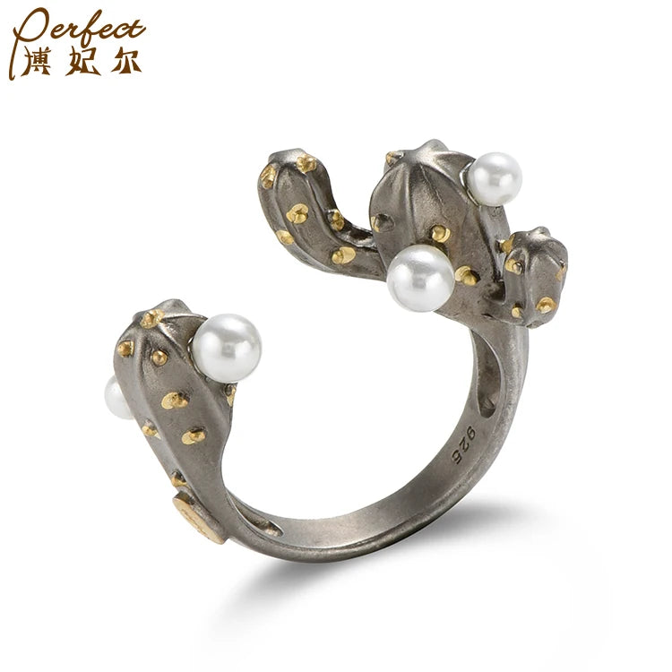 Recycled Premium Cute Cactaceae Shape Vintage Bold Sterling Silver Eternity Rings