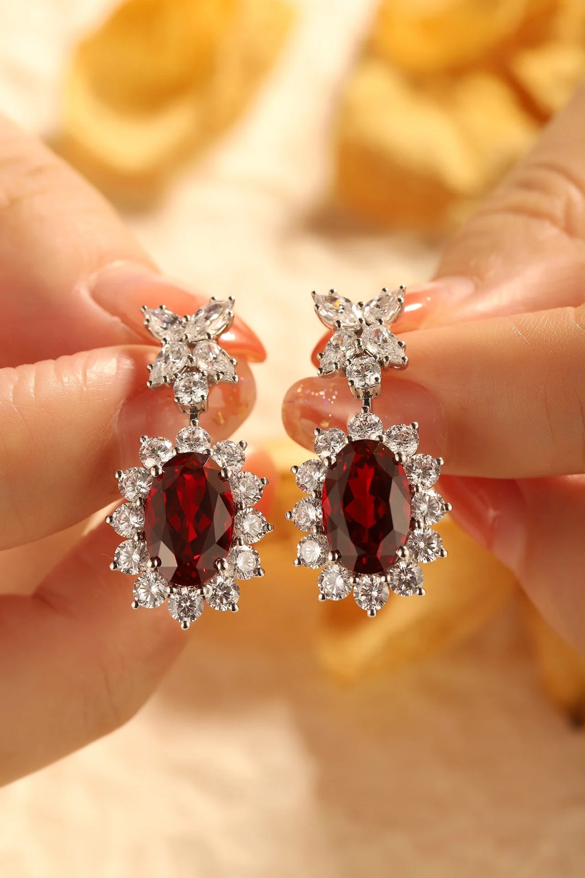 Gemfiori Anster High Quality S925 Lab Grown Ruby Earring Stud Dainty Gemstone Stud Earrings for Women Daily Wear Gift