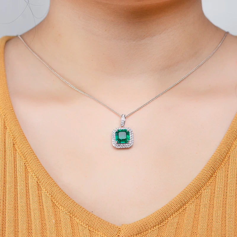 Gemfiori Messi Jewelry MSN-610 18K White Gold Necklace Jewelry Lab Grown Emerald Necklace