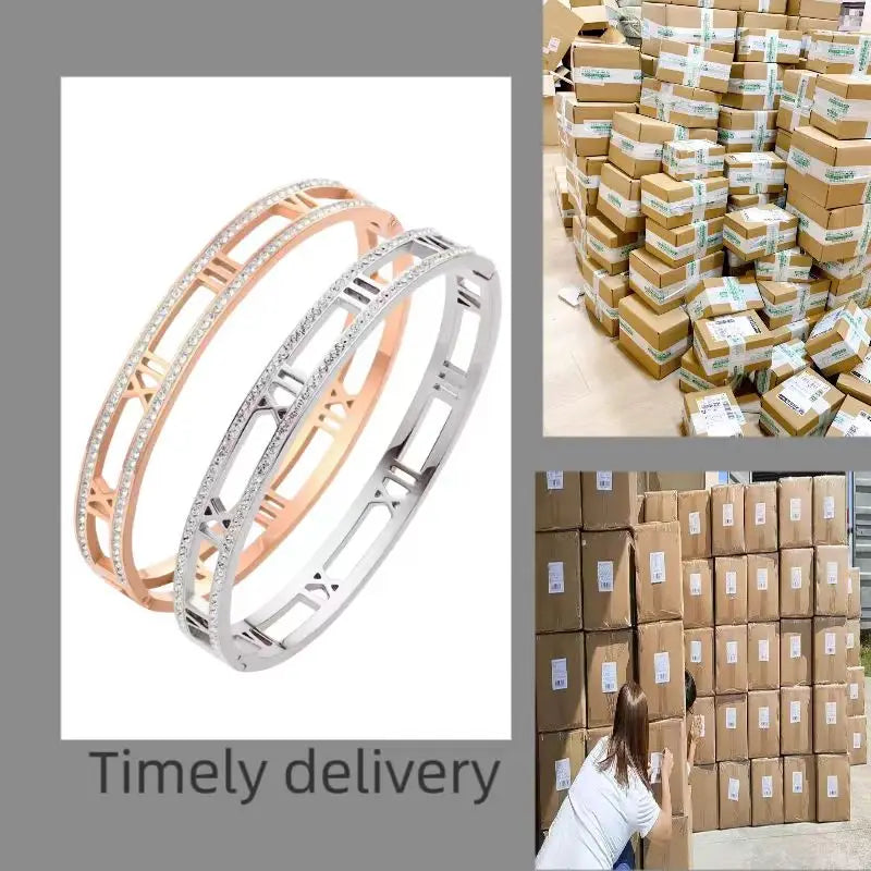 S&S Titanium Steel Roman Numeral Charm Bracelet | Gold, Rose Gold & White