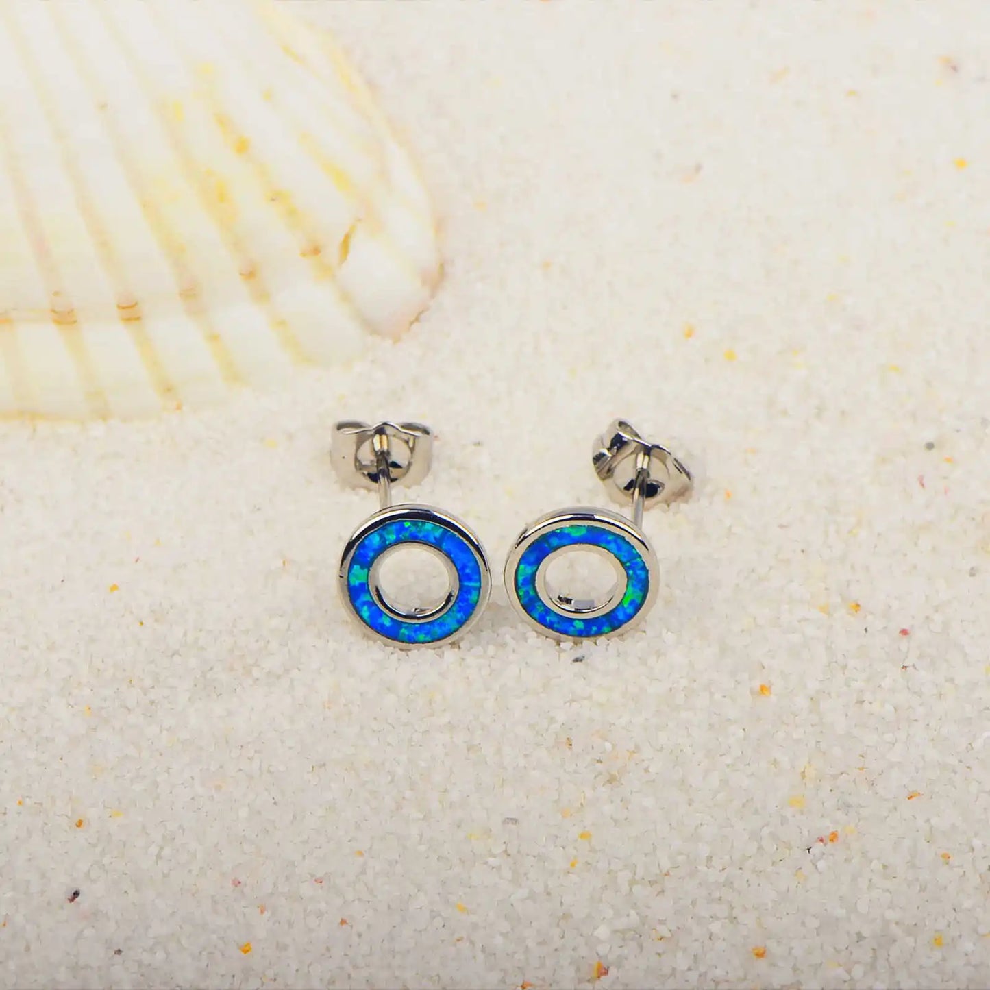 Hawaiian Style Blue Opal Geometric Stud Brass Silver Plated Bohemian Christian Women's Jewelry-TikTok Instagram Top Seller