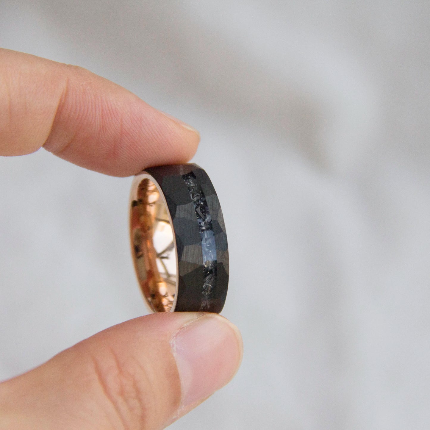 8mm Black Meteorolite Ring for Men Tungsten Band Fashion Ring Meteorolite Ring Rose Gold Band