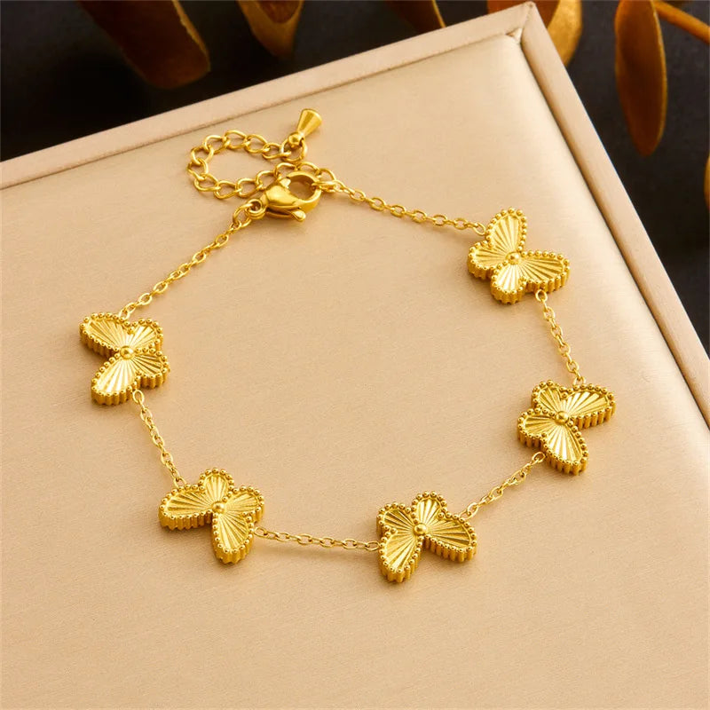 Gold Butterfly Necklace, Earrings & Bracelet Jewellery Set | Luxury Fashion Set