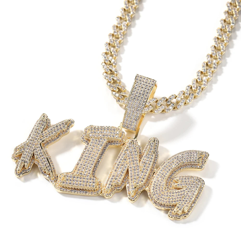 BiG-BOSS Custom Big Zircon Glitch Letter Name Personalized Pendant Men HipHop Necklace Chain Customized Heavy Rock Rapper Jewelry