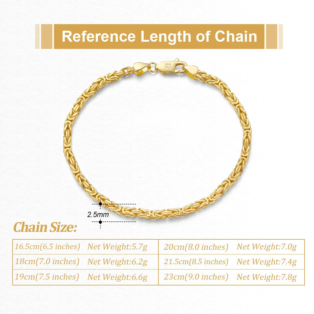 S&S RINNTIN BSB122 Handmade Italian 925 Sterling Silver 18K Gold 2.5mm Flat Byzantine Link Chain Bracelet for Women Men