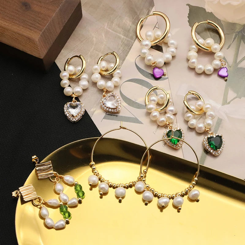 Natural Freshwater White Pearls  Wholesale Fashion Jewelry Earrings Luxury 18k Gold Plating Hoop Earrings