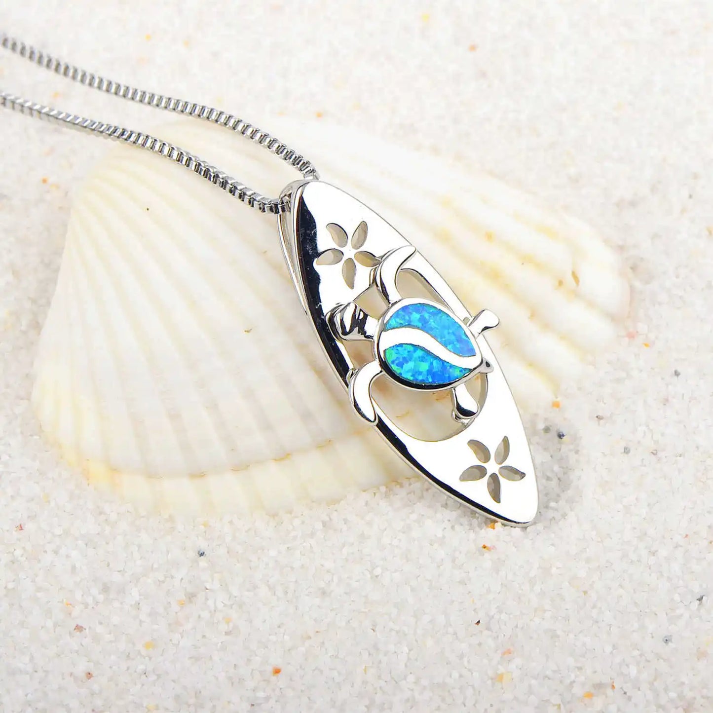 European American Fashion Blue Opal Necklace Surfboard Turtle Pendant Women's Trendy Jewelry Wholesale