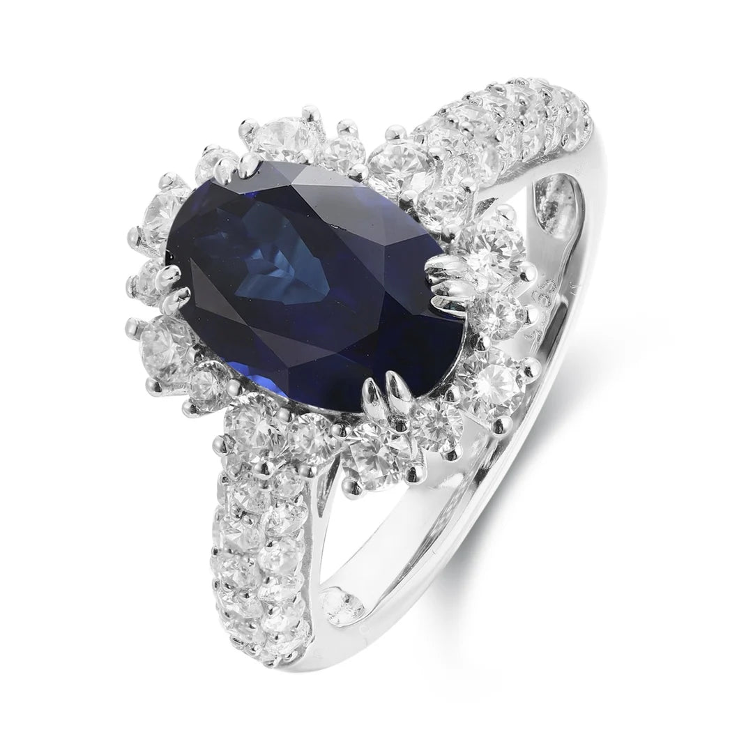 Gemfiori Vintage Engagement Ring 925 Sterling Silver Rings Lab Grown Gemstone Ruby Rhodium Plated Prong Setting for Women's Wedding