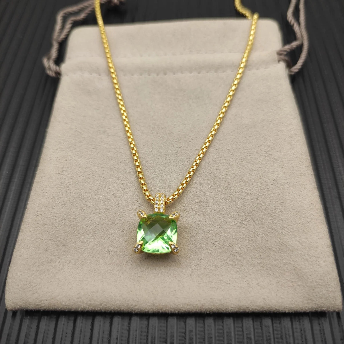 REDheart DY High-Quality Silver-Plated 11mm Four-Prong Diamond Necklace. Gold-Plated Colored Gemstone Necklace. Jewelry.