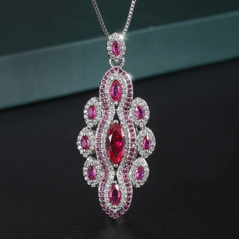 Gemfiori Retro Court Style Jewelry Bridal Gown Fashionable Water Droplet Flower Sexy Sparkling Zirconium Earring Pendant Set