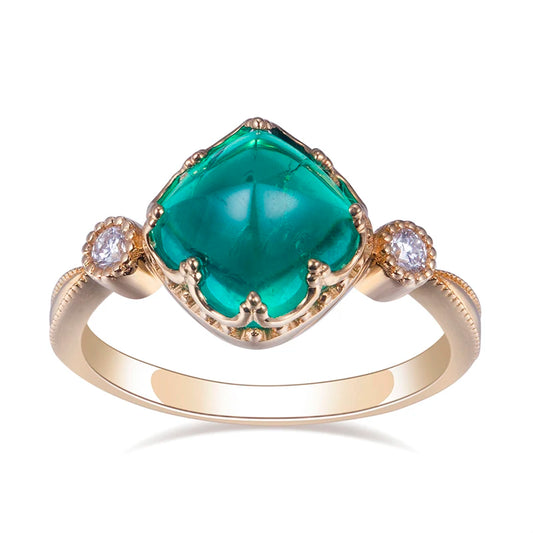 Messi Jewelry MSR-666 18k  Yellow Gold Sugar Loaf Cut Lab Grown Emerald