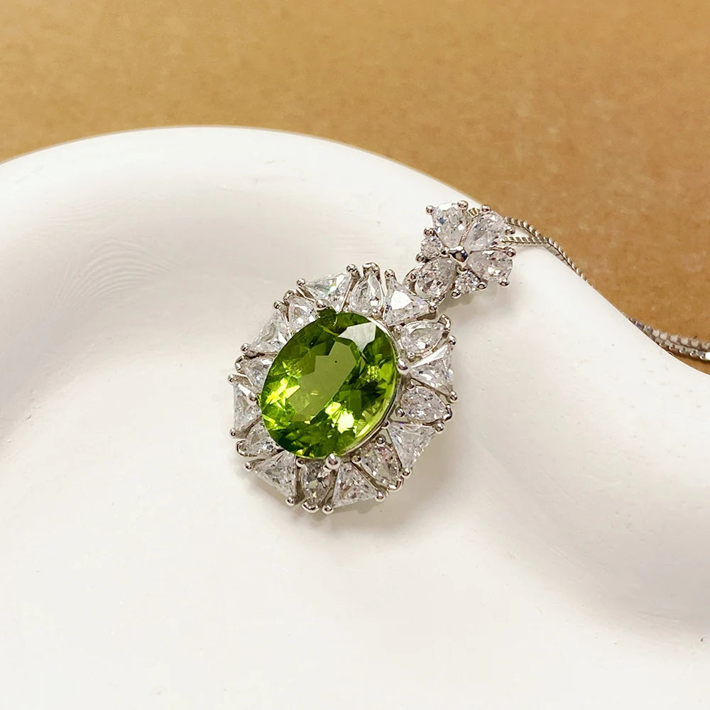 Gioiellieri High Quality Rhodium Plated S925 Silver Luxury Amulet Necklace Natural Heart Cut Peridot Women Yashiman Brand Third Party