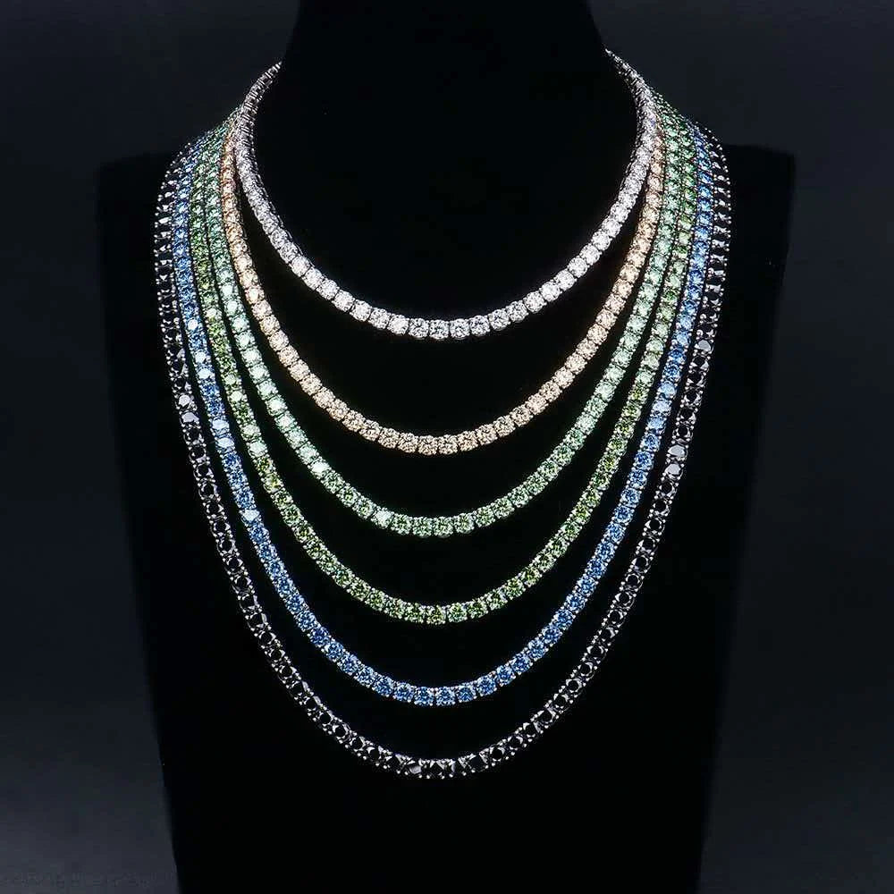 BiG-BOSS Iced Out Rainbow Moissanite Tennis Necklace 925 Silver D VVS1 Hip Hop Chain Pass Diamond Tester GRA Certified Jewelry for Men