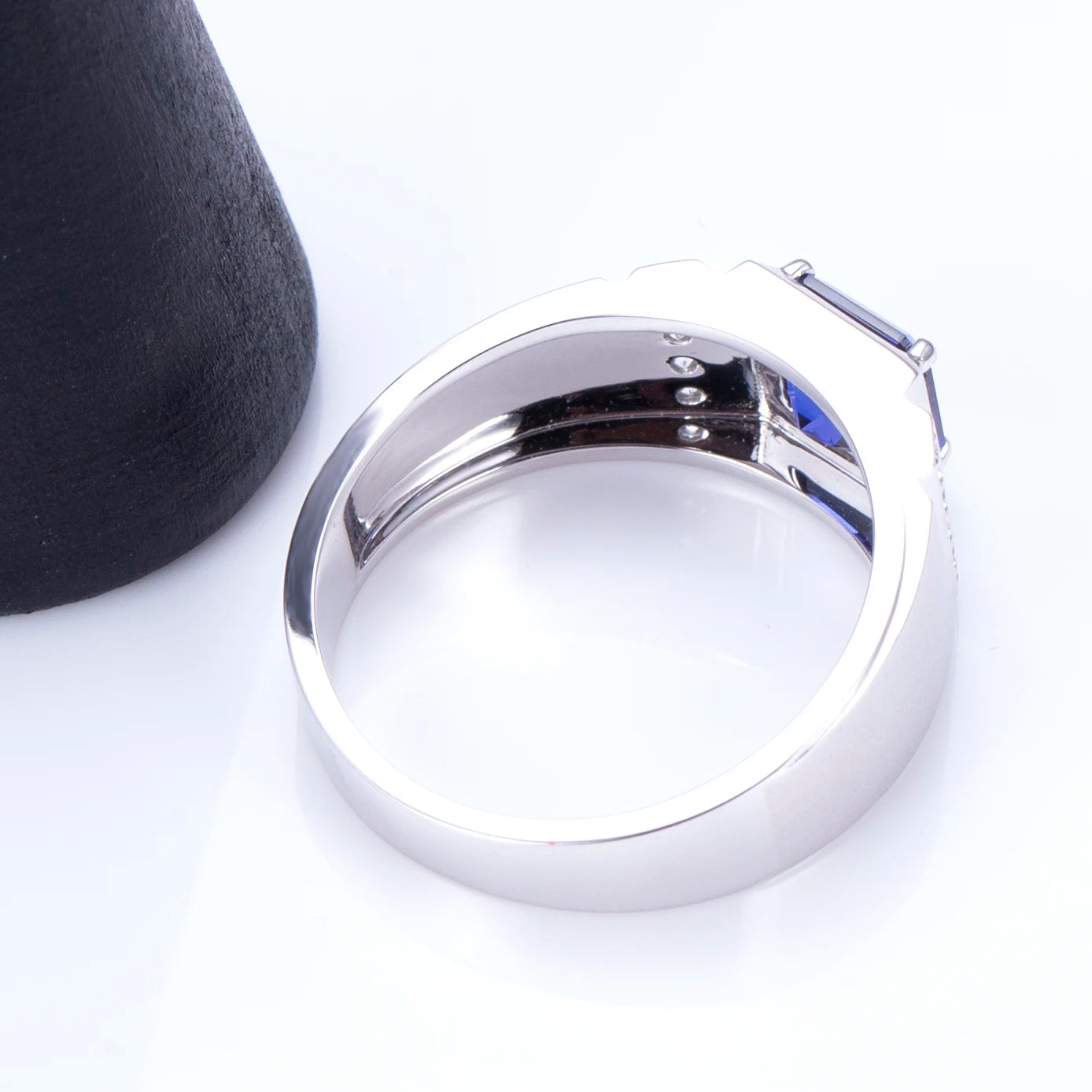 Messi Jewelry  MSR-1187 Custom 18K White Gold Asscher Lab Sapphire Gemstone Men Rings