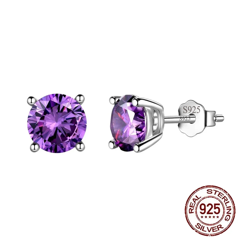 S&S 925 Sterling Silver 6mm Round CZ Stud Earrings – 6 Colours – Collection