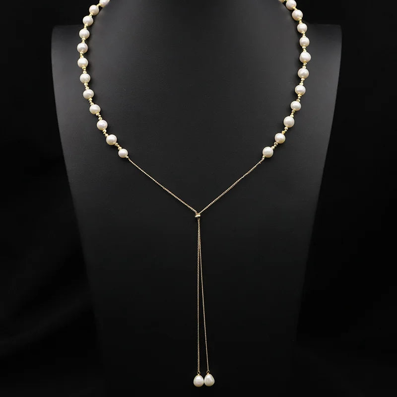 Natural Freshwater Pearl Choker Necklace Gold Plated Tassel Necklace for Women Bridal Wedding Luxury Fashion Fine Jewelry