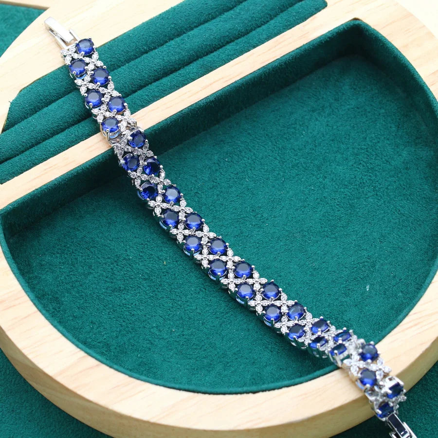 Gemfiori 2022 New for Women 925 Silver Stamped Jewelry Bracelet Blue Zirconia Bracelets Accessories Wedding Party Gift