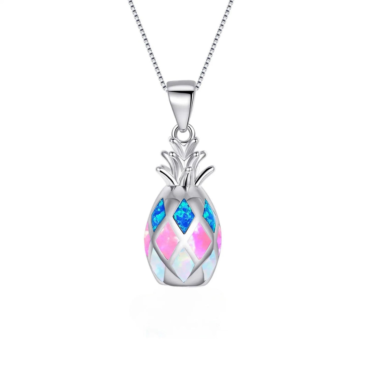Aobao Pineapple Necklace Pineapple Pendant Copper Alloy Link Chain Opal Necklace Gift