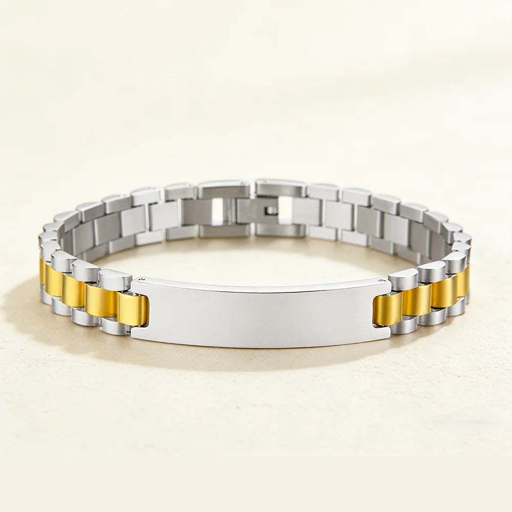 REBEL Fashionable Titanium Steel Black Gold Bent Brand Unisex Customized Stainless Steel Bracelet
