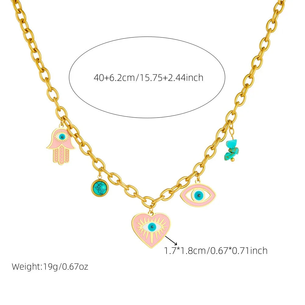 High Quality Fashion Stainless Steel Pink Heart Necklace Earrings and Bracelet Set Women Exquisite Gold Jewelry Set
