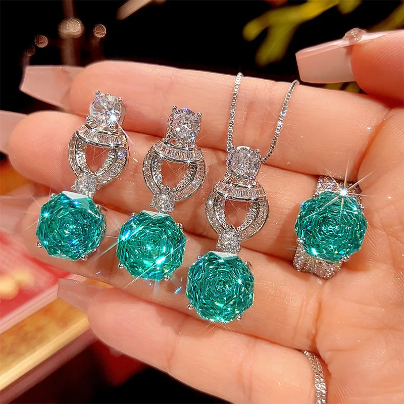 Gemfiori European and American Luxury Zircon Pendant Earrings Rings High-end and Niche Sets Simple and Elegant Jewelry