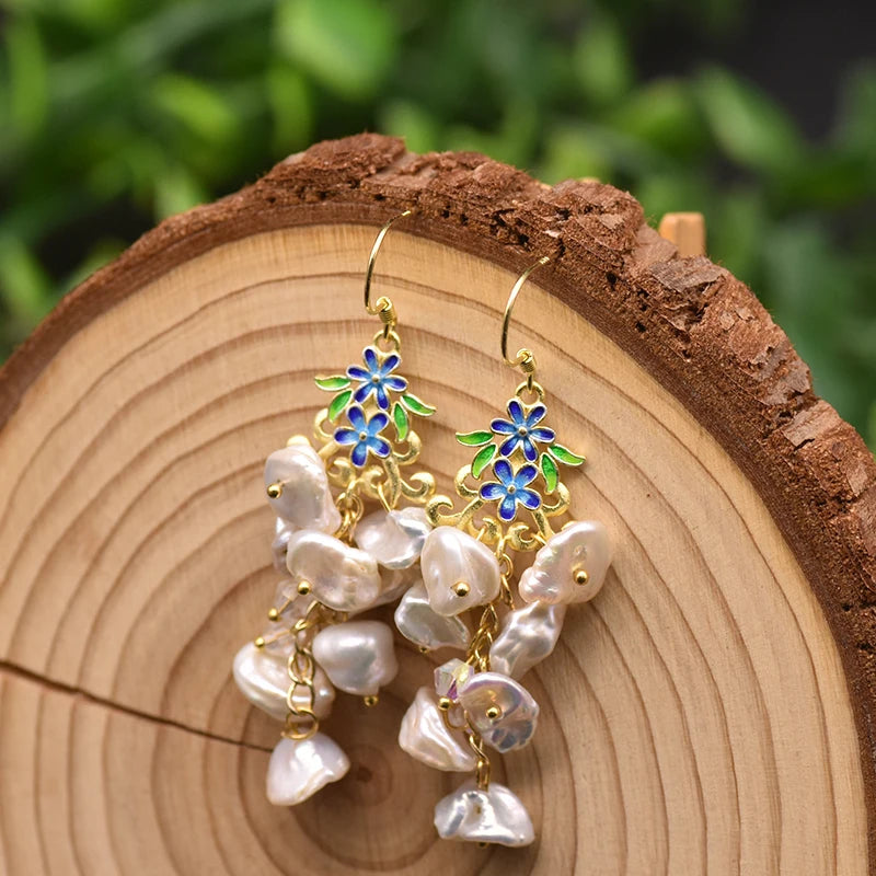Natural Fresh Water Baroque Pearl Drop Earrings for Women Geometric Irregular Handmade Flower Earrings Jewellery