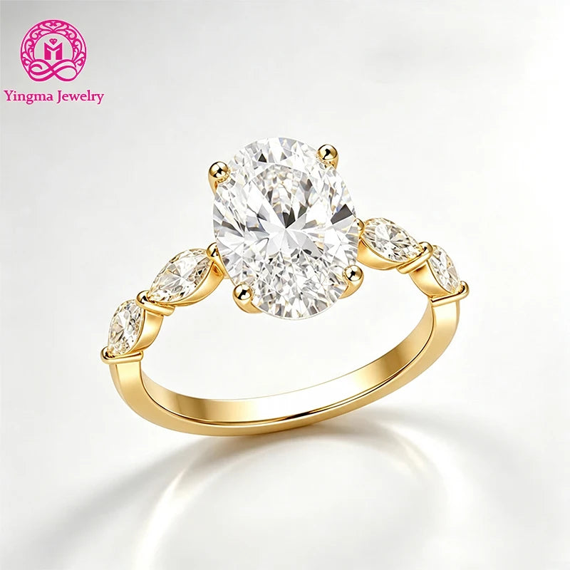 Gioiellieri Refined Oval Cut 2CT D Color VVS2 Lab Grown Diamond Ring 9K 10K 14K 18K Solid Gold PT950 Marquise Side Stones Women Ring