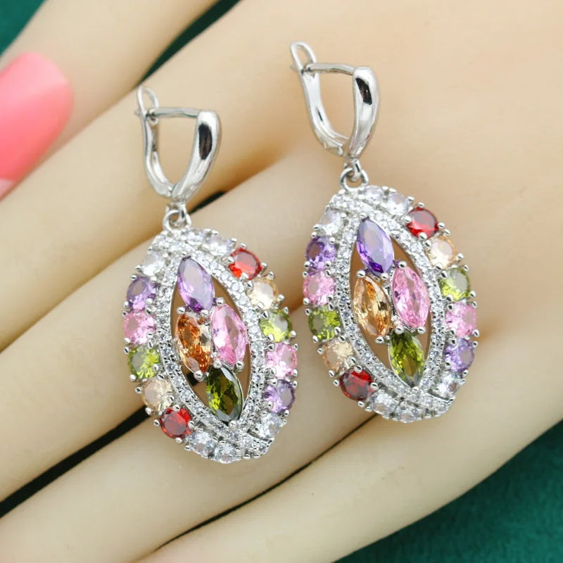 XOTICA Luxury Multicolor Zircon Drop Earrings Custom Women's Silver Wedding Jewelry Ladies Earings Fashionable Custom Jewelry