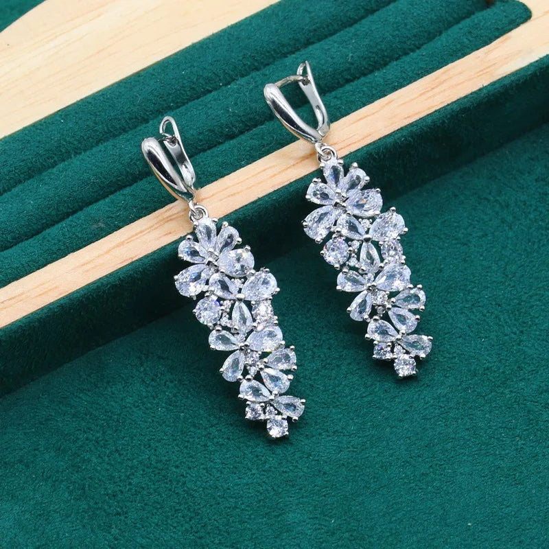 XOTICA 925 Silver Jewelry Set for Women Classic Style Olive Green White Zircon Earrings Necklace Engagement Wedding Christmas Gift