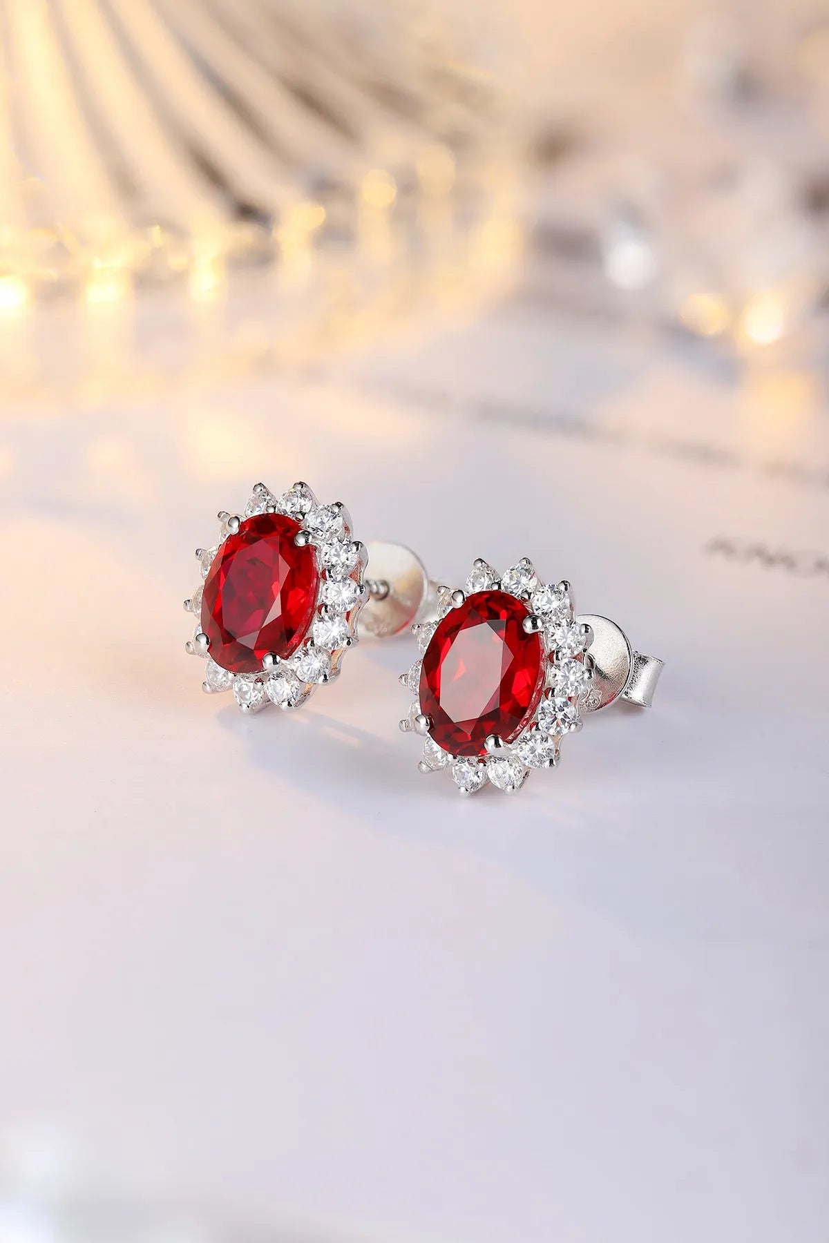 Gemfiori High Quality S925 Silver Lab Grown Ruby Earring Stud Dainty Gemstone Stud Earrings for Women Daily Wear Gift