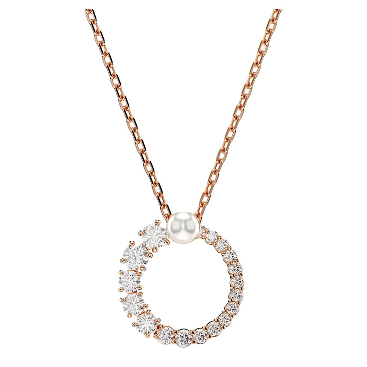 S&S Women Classic Copper Circle Crystal Zircon Pendant Necklace Silver Rose Gold Plated Sparkling Cubic Zirconia Dainty Chain Party