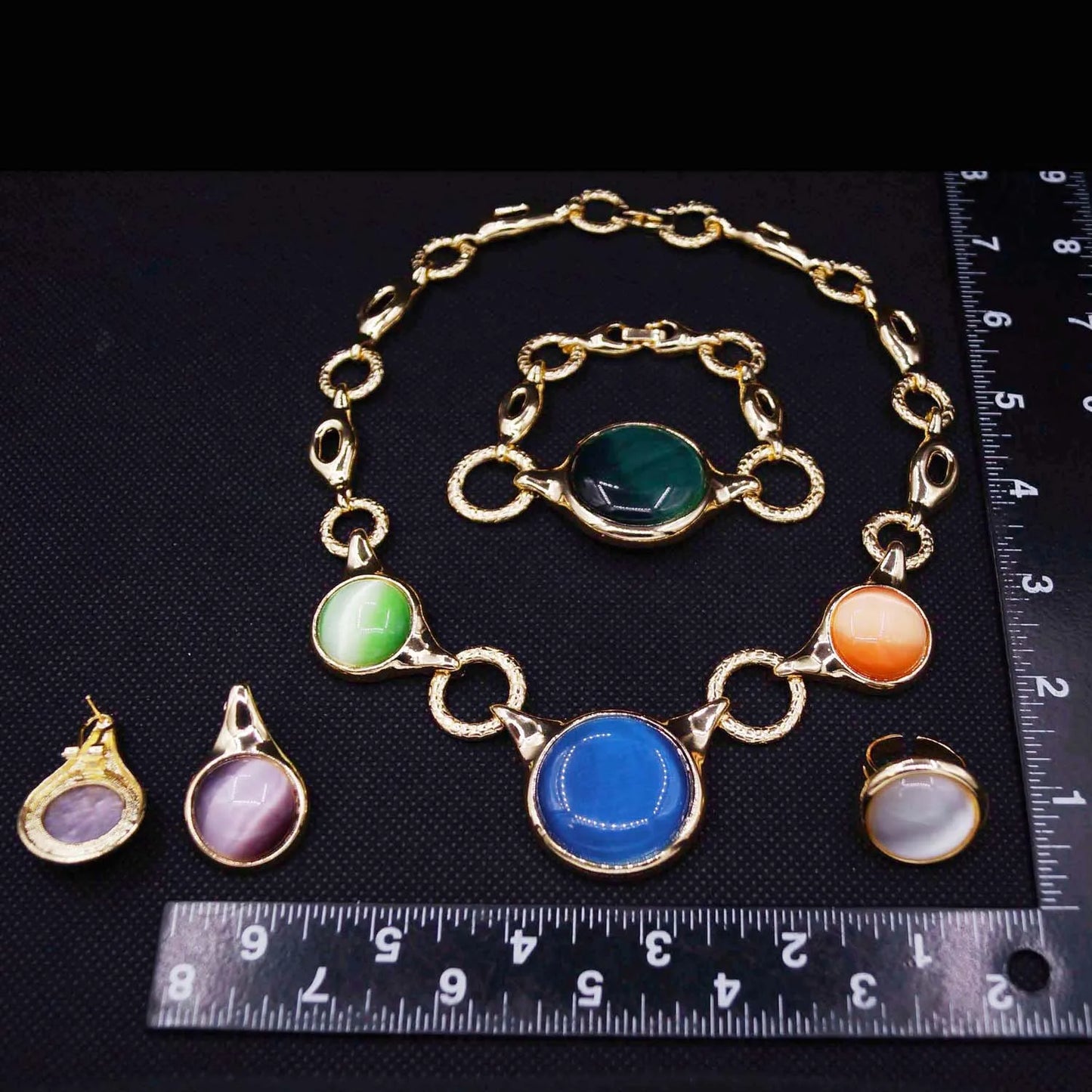 Zhuerrui Customized 18K Gold Jewelry Set Multi Color Round Necklace Bracelet Jewelry Sets Fashion Available Bridal Gift HA20066
