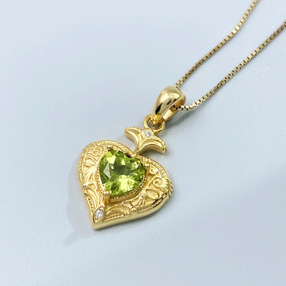 Gioiellieri Natural Peridot S925 Silver Pendant with Green Crystal Gemstone for Women Luxury Jewelry August Birthstone Healing Stone