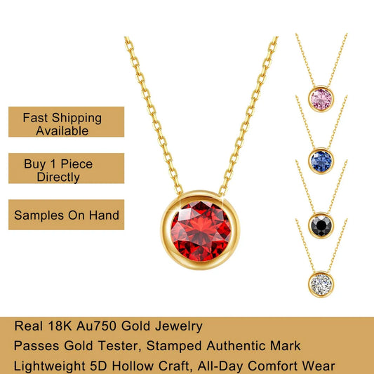 Gioiellieri - Classic 18K Gold Moissanite Women's Pendant Necklace for Bride Statement 12 Month Birthstone Charms Jewelry Gifts