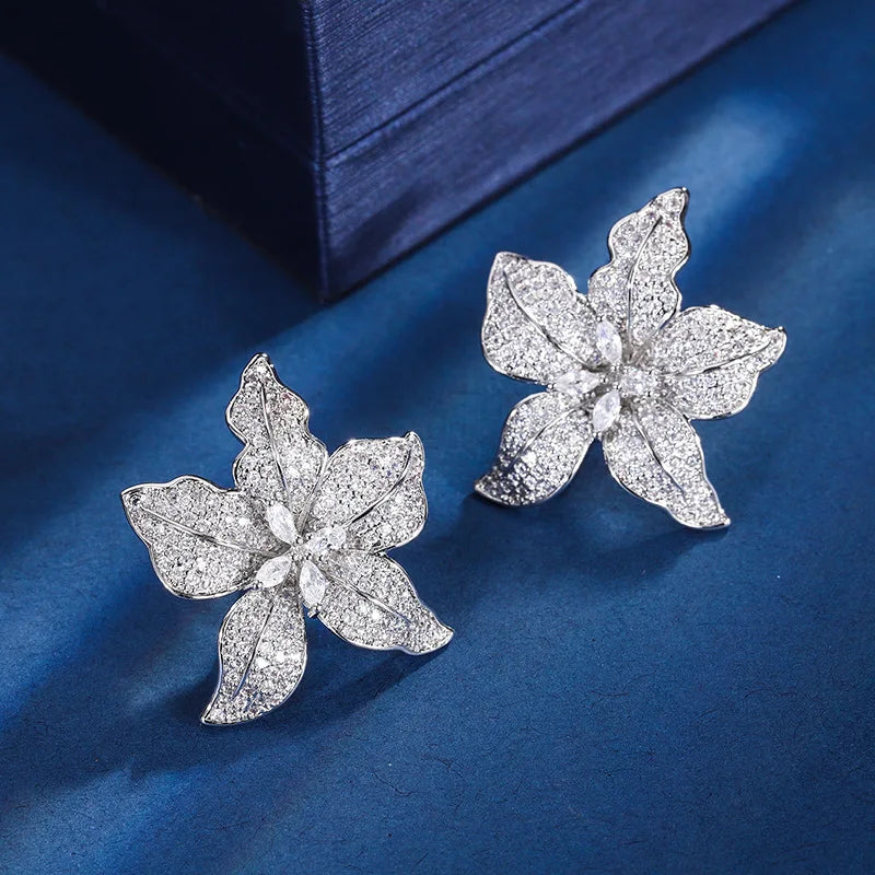 Gemfiori European and American Fashion Flower Ring Pendant Personalized Temperament Lily Elegant Set Sweet Wind Jewelry