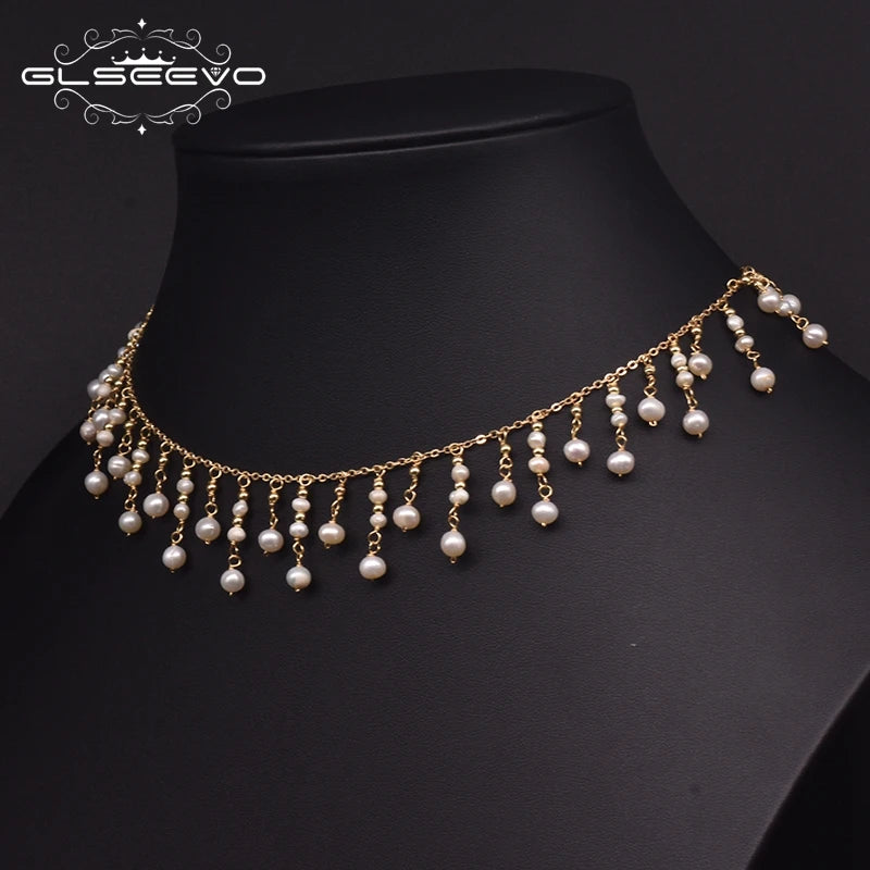 Natural Freshwater Pearl Choker Necklace Gold Plated Tassel Necklace for Women Bridal Wedding Luxury Fashion Fine Jewelry