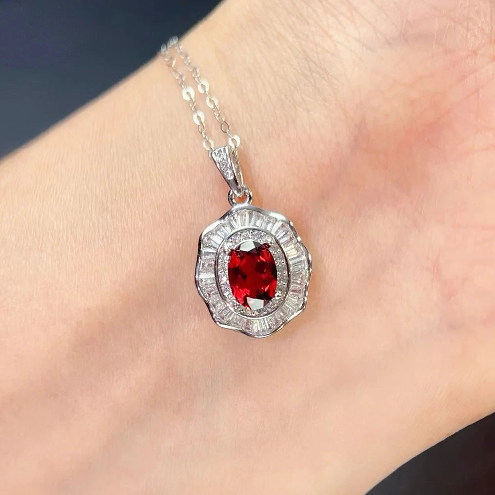 Gioiellieri Natural Garnet Pendant Necklace 925 Sterling Silver Rhodium Plated Luxury Jewelry for Trendy Engagement Anniversary Party Gifts