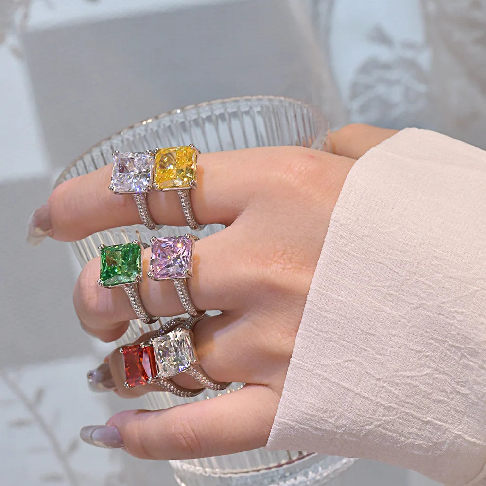 MuShan Jewelry Factory 10 Carat High Carbon Diamond Padma 10 * 10 Ruby Ring Pure Silver Redion Ice Flower Cut Diamond Ring