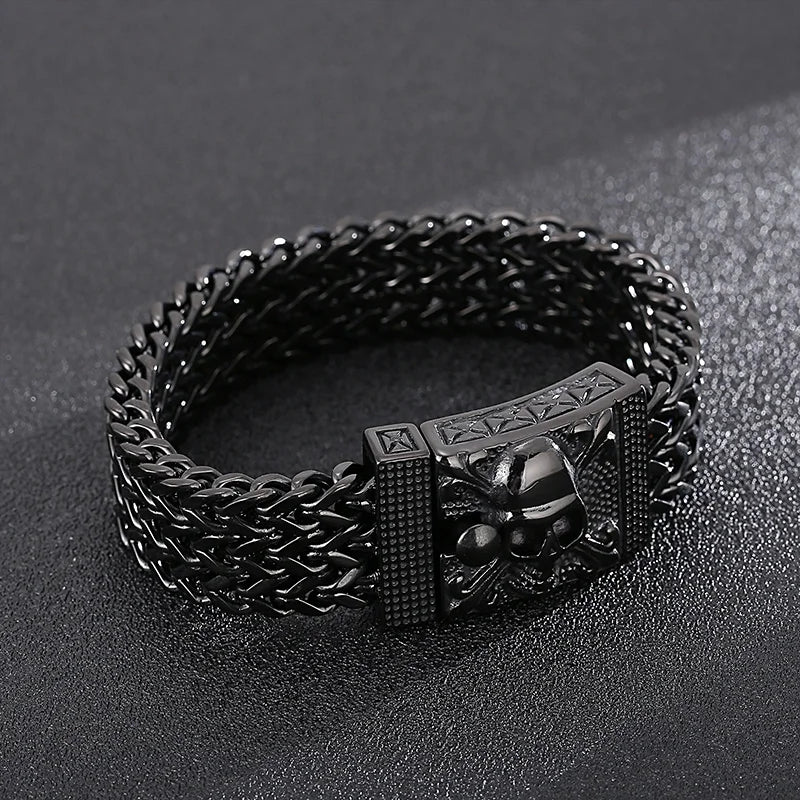 KALEN Punk Jewelry Stainless Steel Fashion Bracelets Skull Charm Bracelet Bangle for Men
