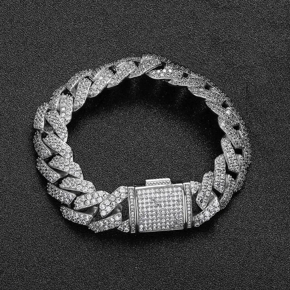 Wholesale Hip Hop 10mm 12mm 14mm 15mm 20mm Zircon 18k Gold Plated Bracelet Men Cuban Link Bracelet Homme Iced Out Bracelets