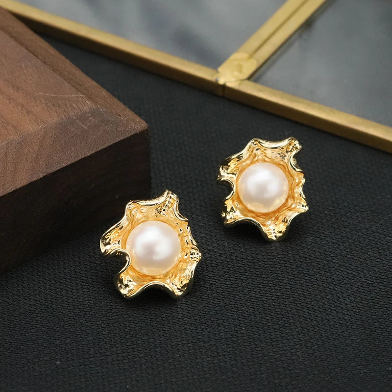 New Jewelry Yiwu Wholesale Gold Plated Natural Pearl Earings Jewelry Women Korean Wholesale Bulk 18K Gold Plated Jewelry